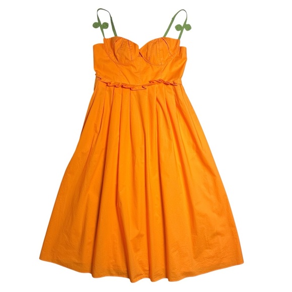 Farm Rio Orange Corset Pleated Sleeveless Midi Dress Womens M - Picture 2 of 8